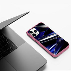 Чехол iPhone 11 Pro матовый Синие и серебреные абстрактные полосы, цвет: 3D-малиновый — фото 2