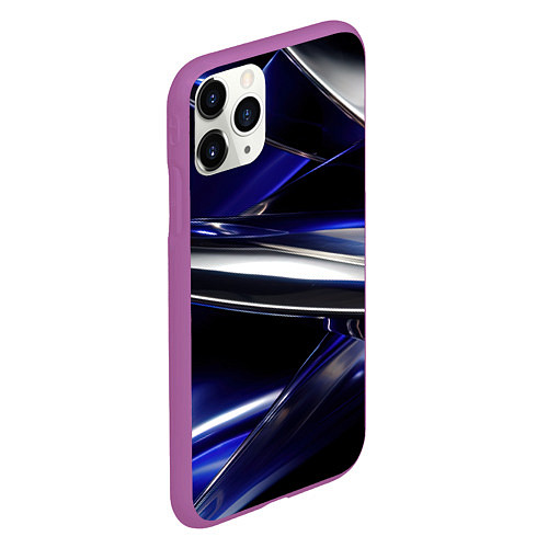 Чехол iPhone 11 Pro матовый Синие и серебреные абстрактные полосы / 3D-Фиолетовый – фото 2