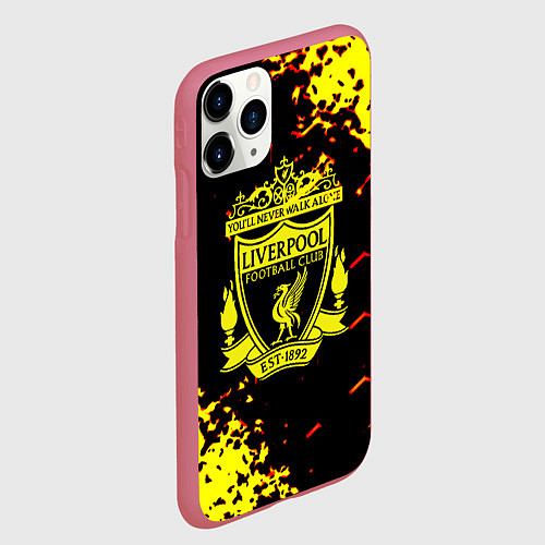 Чехол iPhone 11 Pro матовый Liverpool жёлтые краски текстура / 3D-Малиновый – фото 2