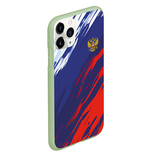 Чехол iPhone 11 Pro матовый Россия Sport брызги красок триколор / 3D-Салатовый – фото 2