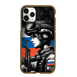 Чехол iPhone 11 Pro матовый Русская военная девушка, цвет: 3D-коричневый