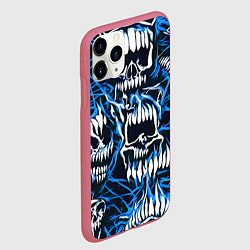 Чехол iPhone 11 Pro матовый Белые зубы и синие линии, цвет: 3D-малиновый — фото 2