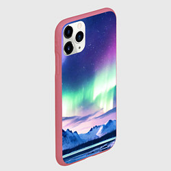 Чехол iPhone 11 Pro матовый Северное сияние на природе ai art, цвет: 3D-малиновый — фото 2