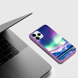 Чехол iPhone 11 Pro матовый Северное сияние на природе ai art, цвет: 3D-фиолетовый — фото 2