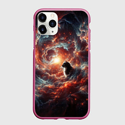 Чехол iPhone 11 Pro матовый Кот в облаках космической туманности, цвет: 3D-малиновый