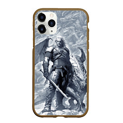 Чехол iPhone 11 Pro матовый The Witcher and dragon - hand drawn style, цвет: 3D-коричневый