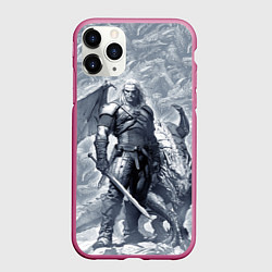 Чехол iPhone 11 Pro матовый The Witcher and dragon - hand drawn style, цвет: 3D-малиновый
