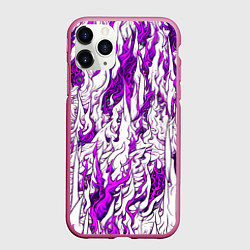 Чехол iPhone 11 Pro матовый Белый и розовый узор, цвет: 3D-малиновый