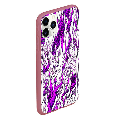 Чехол iPhone 11 Pro матовый Белый и розовый узор / 3D-Малиновый – фото 2