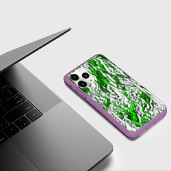 Чехол iPhone 11 Pro матовый Белый и зелёный узор, цвет: 3D-фиолетовый — фото 2