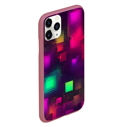 Чехол iPhone 11 Pro матовый Разноцветные квадраты и точки / 3D-Малиновый – фото 2