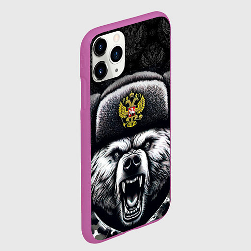 Чехол iPhone 11 Pro матовый Русский медведь / 3D-Фиолетовый – фото 2