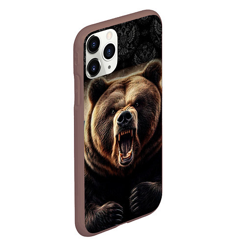 Чехол iPhone 11 Pro матовый Агрессивный медведь России патриот / 3D-Коричневый – фото 2