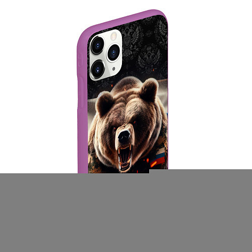 Чехол iPhone 11 Pro матовый Медведь я русский / 3D-Фиолетовый – фото 2