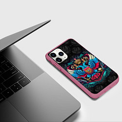 Чехол iPhone 11 Pro матовый Разноцветный герб России, цвет: 3D-малиновый — фото 2