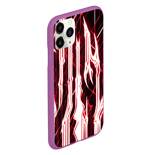 Чехол iPhone 11 Pro матовый Красные неоновые полосы на чёрном фоне / 3D-Фиолетовый – фото 2