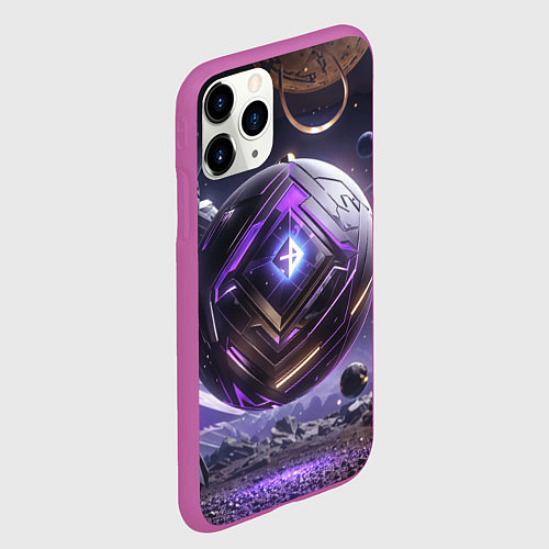 Чехол iPhone 11 Pro матовый Кибер сфера черно фиолетовая / 3D-Фиолетовый – фото 2