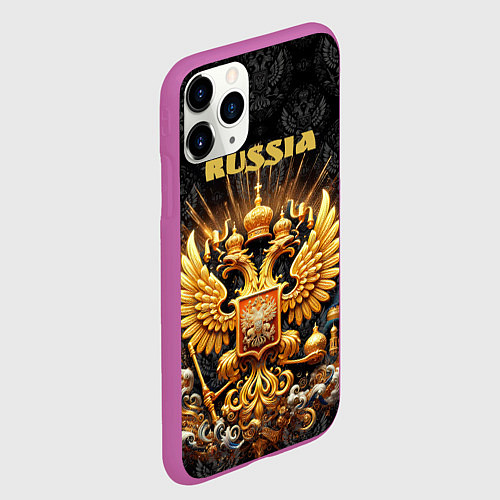 Чехол iPhone 11 Pro матовый Russia gold / 3D-Фиолетовый – фото 2