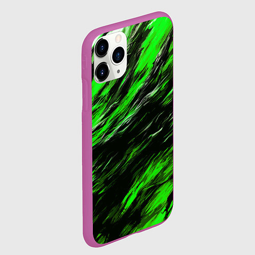 Чехол iPhone 11 Pro матовый Чёрная и зелёная буря / 3D-Фиолетовый – фото 2