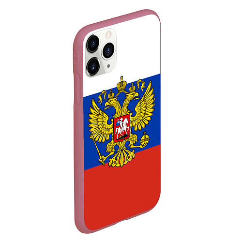 Чехол iPhone 11 Pro матовый Флаг России с гербом / 3D-Малиновый – фото 2