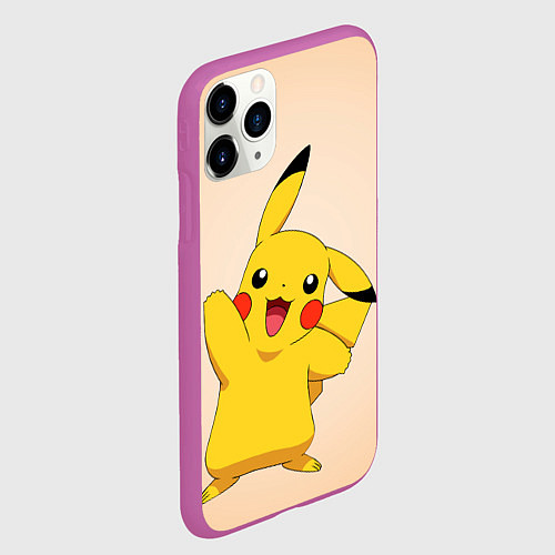 Чехол iPhone 11 Pro матовый Пикачу на бежевом фоне / 3D-Фиолетовый – фото 2