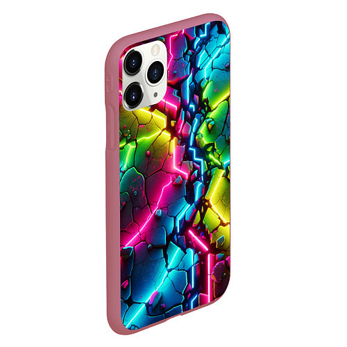 Чехол iPhone 11 Pro матовый Трещина - неон / 3D-Малиновый – фото 2