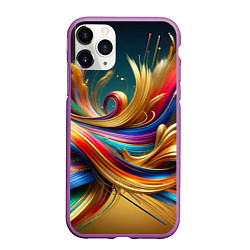 Чехол iPhone 11 Pro матовый Золотые линии, цвет: 3D-фиолетовый