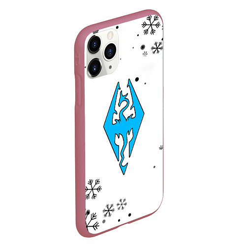 Чехол iPhone 11 Pro матовый Skyrim logo winter / 3D-Малиновый – фото 2