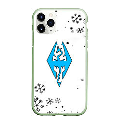 Чехол iPhone 11 Pro матовый Skyrim logo winter, цвет: 3D-салатовый