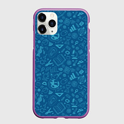 Чехол iPhone 11 Pro матовый Школьный синий паттерн, цвет: 3D-фиолетовый