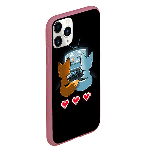 Чехол iPhone 11 Pro матовый Лисья геймерская любовь / 3D-Малиновый – фото 2