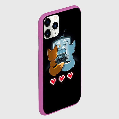 Чехол iPhone 11 Pro матовый Лисья геймерская любовь / 3D-Фиолетовый – фото 2
