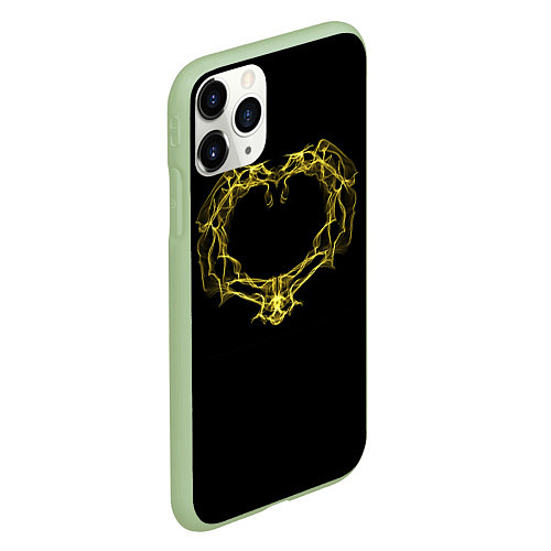 Чехол iPhone 11 Pro матовый Сердце желтыми энергетическими линиями на черном / 3D-Салатовый – фото 2