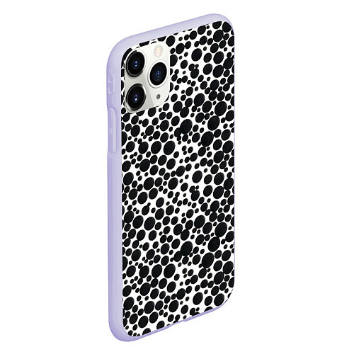 Чехол iPhone 11 Pro матовый Чёрный горох на белом фоне / 3D-Светло-сиреневый – фото 2
