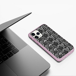 Чехол iPhone 11 Pro матовый Черно-белый абстрактный узор круги, цвет: 3D-розовый — фото 2