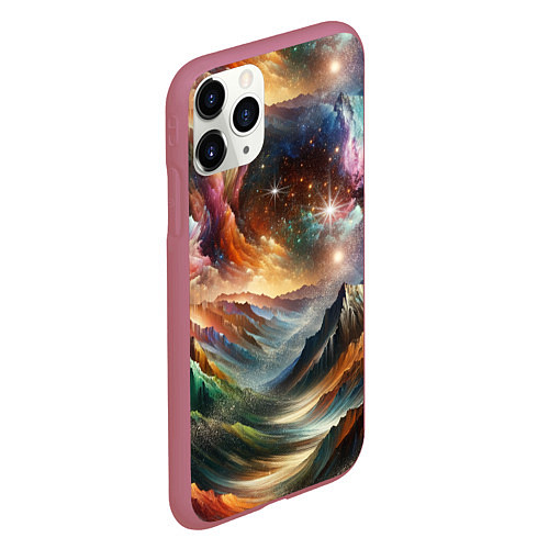 Чехол iPhone 11 Pro матовый Горы и блеск / 3D-Малиновый – фото 2