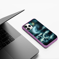 Чехол iPhone 11 Pro матовый Луна и туман в лесу, цвет: 3D-фиолетовый — фото 2