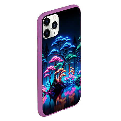 Чехол iPhone 11 Pro матовый Неоновый лес - нейросеть / 3D-Фиолетовый – фото 2