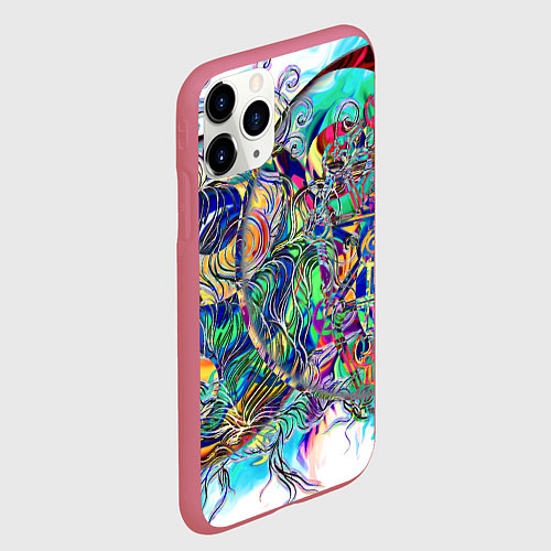 Чехол iPhone 11 Pro матовый Сплетенные круги Инь Ян / 3D-Малиновый – фото 2