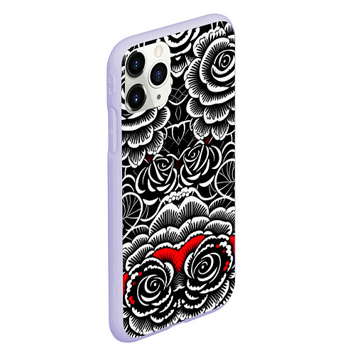 Чехол iPhone 11 Pro матовый Серые паттерны цветы / 3D-Светло-сиреневый – фото 2