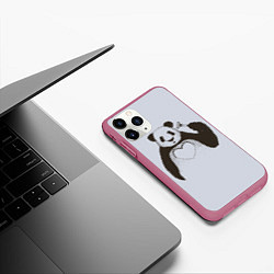 Чехол iPhone 11 Pro матовый Panda love art, цвет: 3D-малиновый — фото 2