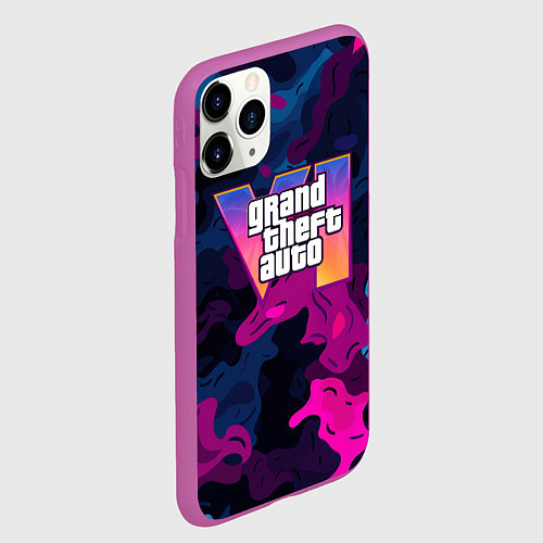 Чехол iPhone 11 Pro матовый Gta лого синий и фиолетовый камуфляж / 3D-Фиолетовый – фото 2
