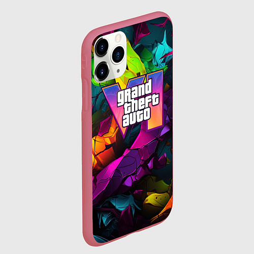 Чехол iPhone 11 Pro матовый Gta лого камуфляж яркий неоновый / 3D-Малиновый – фото 2