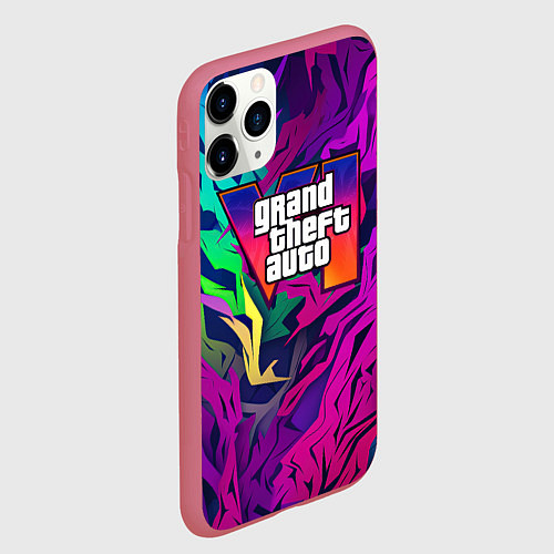 Чехол iPhone 11 Pro матовый Gta лого фиолетовый камуфляж / 3D-Малиновый – фото 2