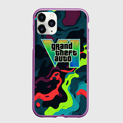 Чехол iPhone 11 Pro матовый Gta лого кислотный камуфляж, цвет: 3D-фиолетовый