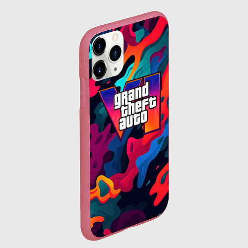 Чехол iPhone 11 Pro матовый Gta лого камуфляж кислотные кляксы / 3D-Малиновый – фото 2