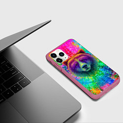 Чехол iPhone 11 Pro матовый Цветной медведь, цвет: 3D-малиновый — фото 2