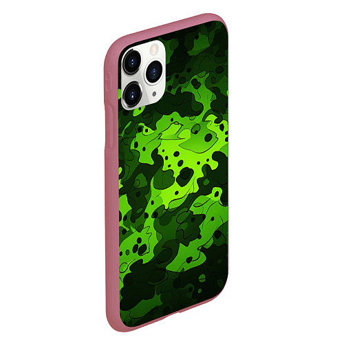 Чехол iPhone 11 Pro матовый Яркий неоновый зеленый камуфляж / 3D-Малиновый – фото 2