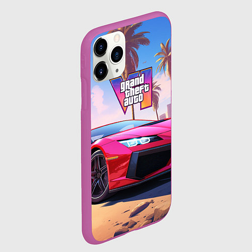 Чехол iPhone 11 Pro матовый GTA 6 logo auto style / 3D-Фиолетовый – фото 2