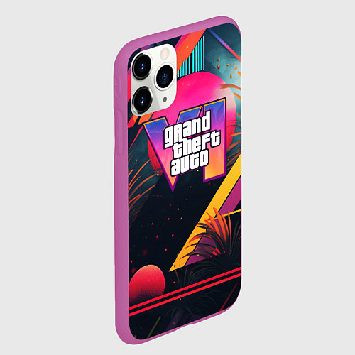 Чехол iPhone 11 Pro матовый GTA 6 logo абстракция яркая / 3D-Фиолетовый – фото 2